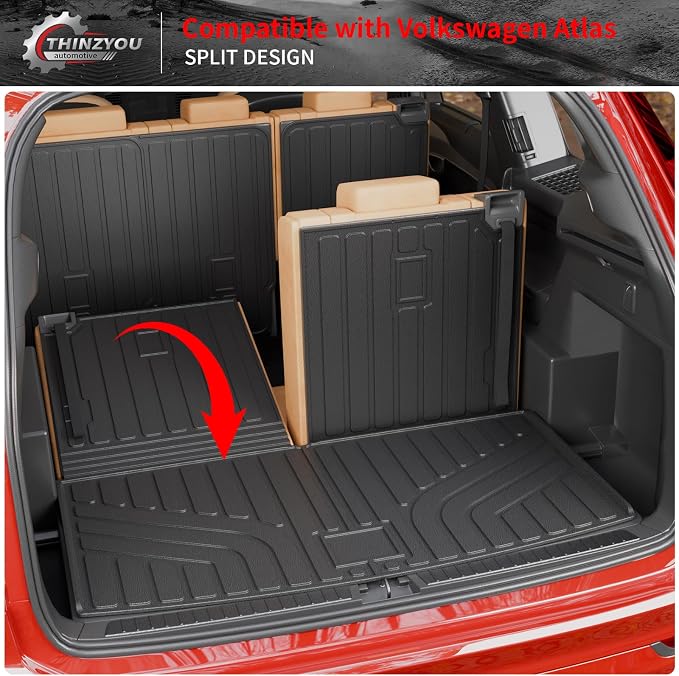 Cargo Liner Compatible with 2018-2025 2026 Volkswagen Atlas (NOT for Cross Sport) Cargo Mat Trunk Liner Kick Mats 2024 VW Atlas Accessories (2nd&3rd Row Backrest Mats+Trunk Mats)