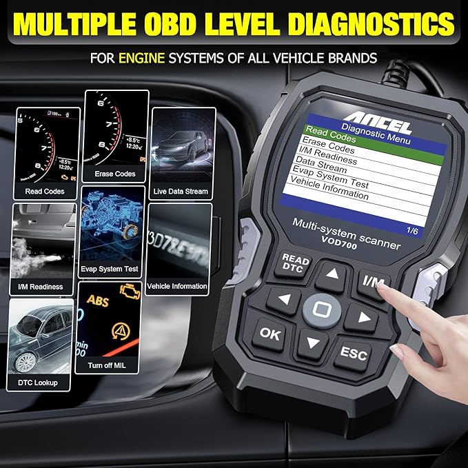 ANCEL VOD700 All System OBD2 Scanner Fits for Volvo Car Code Reader Full Function Diagnostic Scan Tool ABS Bleeding Injector Oil ETC SRL BMS EPB TPMS Reset Tool