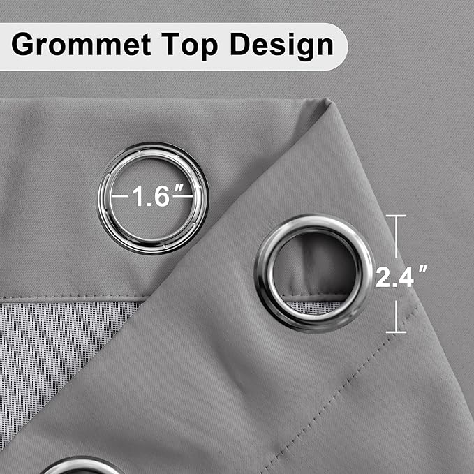 XWZO 100% Blackout Curtains 84 Inches Long with Tiebacks- Privacy Protection & Noise Blocking Window Draperies Grommet Top with Black Liner for Bedroom/Living Room, Grey, W52 x L84, Set of 2