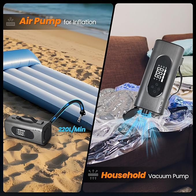 8 in 1 Jump Starter with Air Compressor 2000A Mini Vacuum Cleaner, 12V Batterty Jumper Starter Portable (All Gas/10L Diesel)150PSI Air Pump for Inflation/Deflation Tire Inflator with 4 Modes LED Light