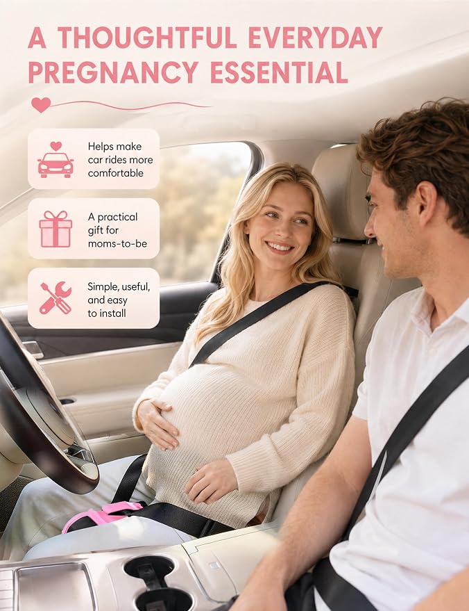 Mimibelt Car Seat Pillow for Pregnancy, Fabric Reduce Rubbing Belly, Enhance Driving and Traveling Comfort (Deep Pink)