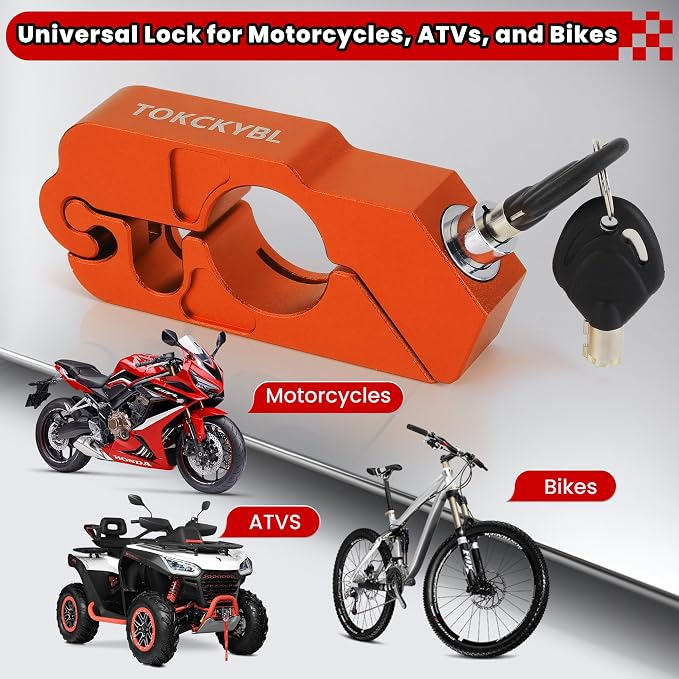 Motorcycle Lock, Heavy Duty Anti Theft Helmet, Brake and Handlebar Lock, Universal for Motorcycles, ATVs, Dirt Bikes, Mopeds, Scooters, Orange