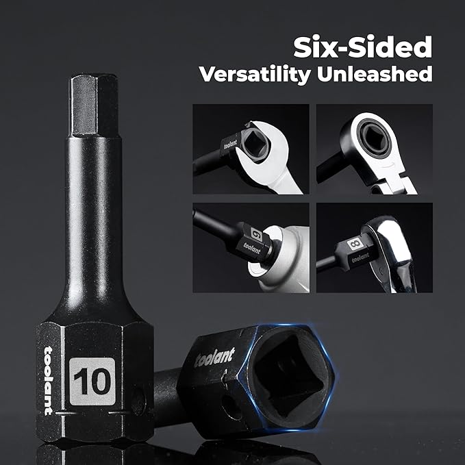 toolant 1/2" drive 8mm impact hex bit socket set 2PCS, Hex Drive, S2 Steel Air Drive Allen Socket set,Impact Grade，Anti-Roll Design
