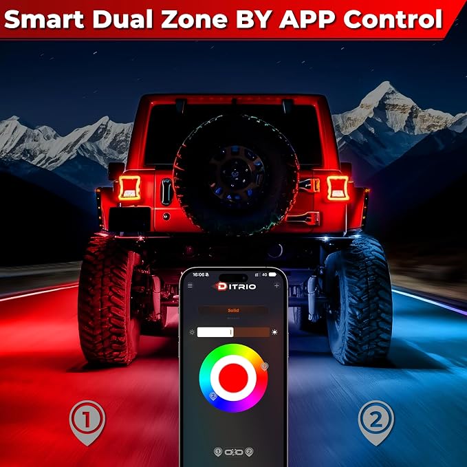 20 Pods 9 Sides RGB Rock Lights, App/2 Remote Control Led Underglow Lights Compatible with 12V Trucks Jeep UTV ATV Golf Cart, Brake Signal, Waterproof, Music Mode, Plug and Play, Multi-Color(Patented)