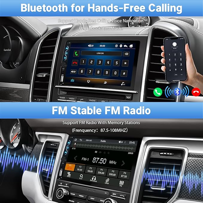 Double Din Car Stereo with Dash Cam,Compatible with Apple Carplay,Android Auto,7 inch Touch Screen Car Radio with Backup Camera Bluetooth Support Mirror Link Navigation FM Radio