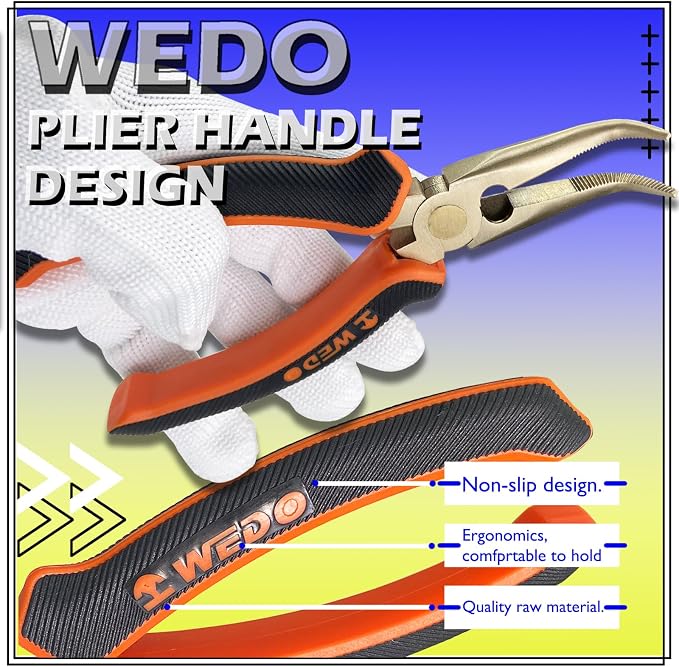 WEDO 6” Non-Sparking Bent Needle Nose Pliers 45 Degree,Long Nose Pliers,Wire Cutters,Used for Cutting Clamping Pinching Jewelry Making,Aluminum Bronze,DIN Standard,BAM&FM Certificate,Length 150mm