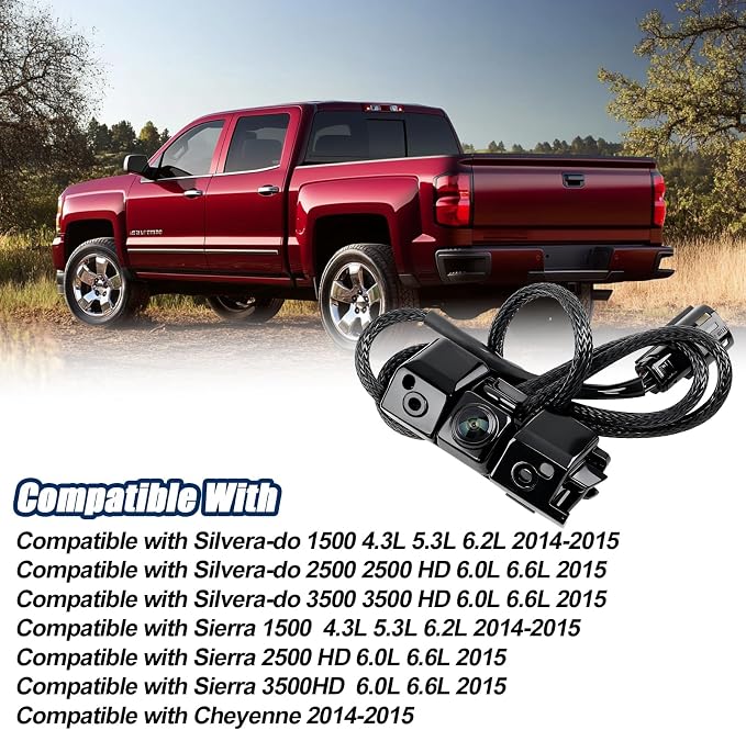 Backup Rear View Camera Compatible with 2014 2015 Silvera-do Cheyenne Sierra 1500 2500HD 3500HD Park Assist Reverse Cameras Replaces 22803702 23306741