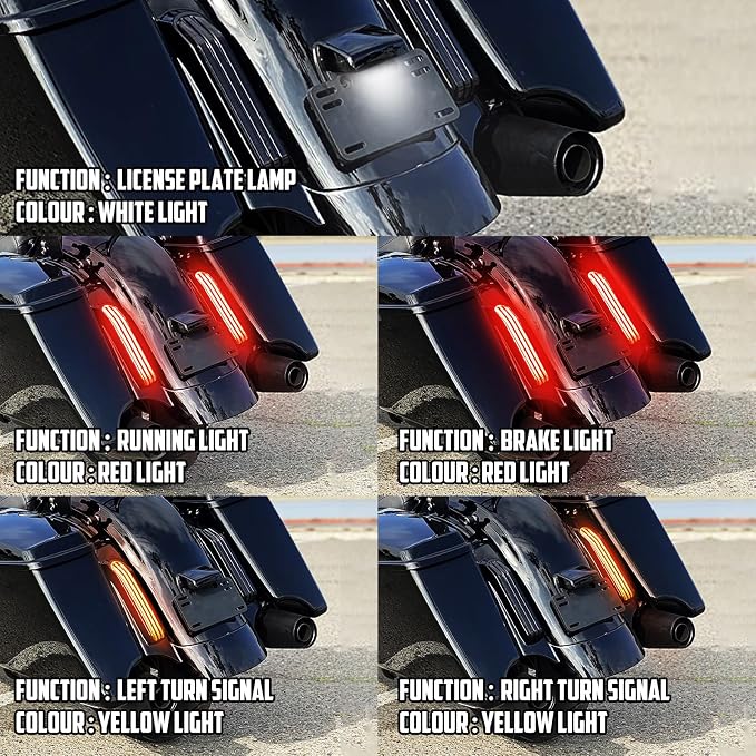 Rear Fender Fascia Extension with LED Running Brake Turn Signal Light Set Fit For Harley Touring Electrac Glide Road King Road Glide Street Glide 2014-2023(Black Lens)