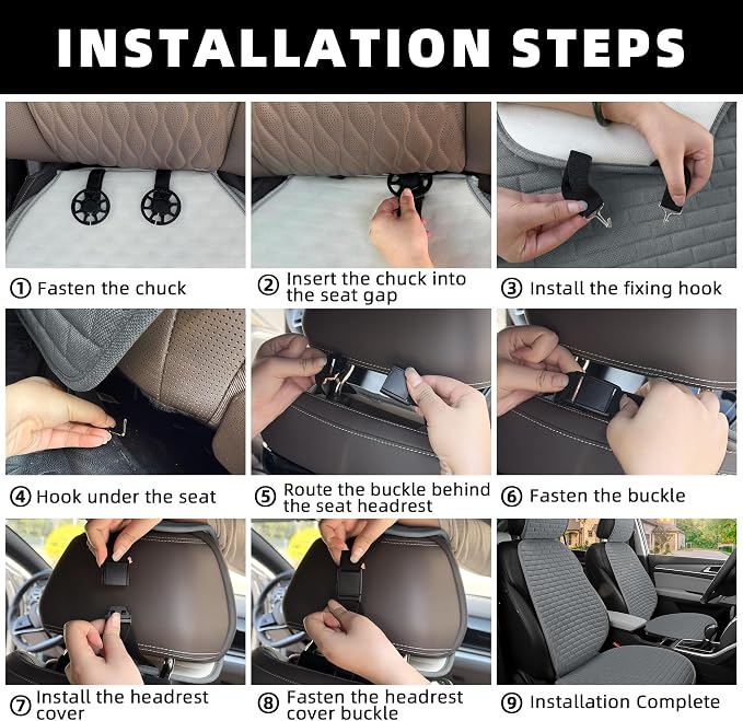 Linen Car Seat Covers Front Seat Covers - 2 PCS Durable & Non-Slip Breathable Cloth Fabric Car Seat Protector, Universal Fit for Most Automotive, Vans, SUVs, Trucks - Dark Gray