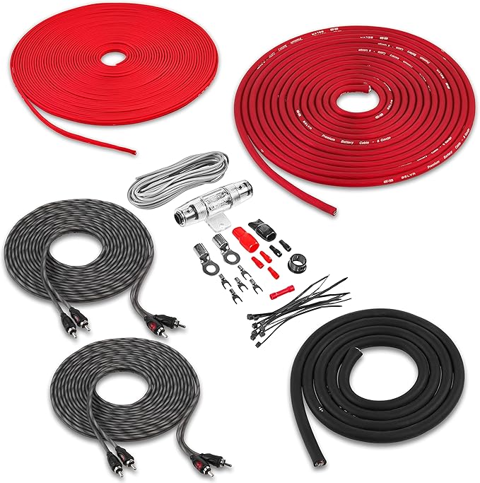 Belva True 8 Gauge AWG Premium CCA Complete Amplifier Wiring Kit with OFC 4-Channel RCA Cable - BAK84 RED