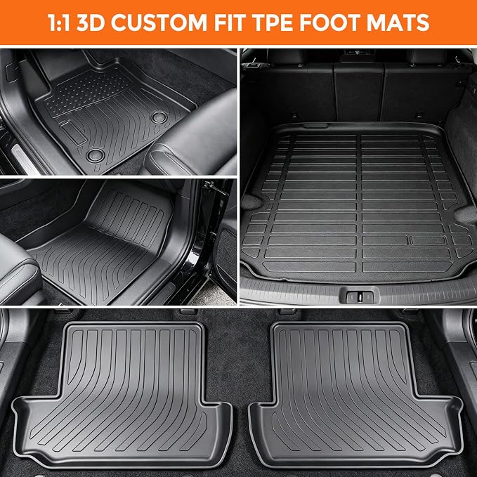 Floor Mats for Chevrolet Chevy Camaro 2016-2024 (Not for Convertible), Heavy Duty TPE All Weather Protection, Waterproof Non-Slip Black Car Liners (Two-Row Floor Mats & Cargo Liner)