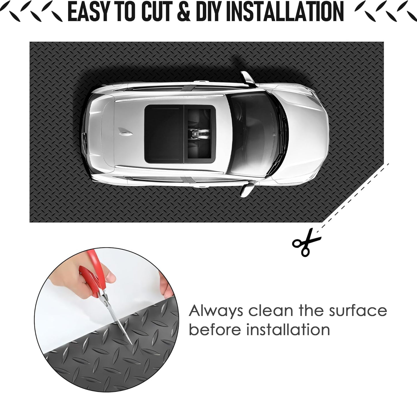 Garage Floor Mat, 16.4x3.2FT Diamond Plate Rubber Flooring Roll, PVC Non-Slip Floor Protector Mat, Thickness Waterproof Parking Mat for Under Car, Warehouse, Gyms, Trailer