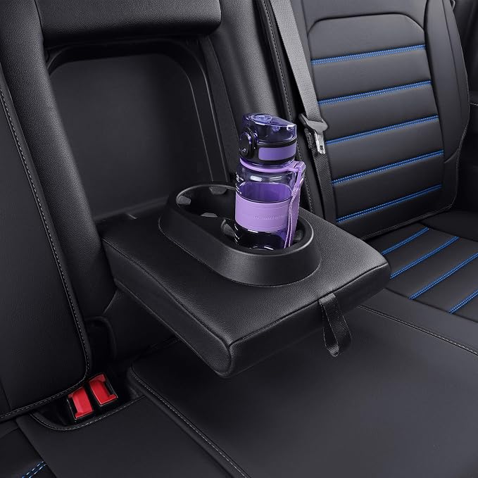 LUCKYMAN CLUB Silverado Seat Covers Fit for 2007-2023 2024 2025 Chevy Silverado Sierra 1500 2500 3500 Crew,Double,Extended Cab with Water Proof Faux Leather (Black & Blue Full Set)