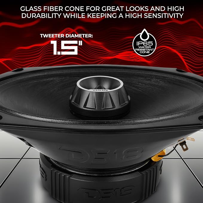 DS18 PRO-ZT Pro Audio Coaxial Midrange Speakers with Built-in Bullet Tweeter, 4-Ohms, Water Resistant - Black Metal Mesh Grill Included (1 Speaker) (6x9 inches)