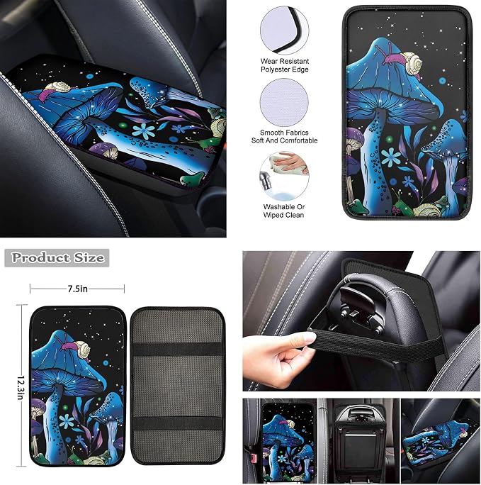 Galaxy Mushroom Car Seat Covers Tripped Mushroom Snail Seat Cover for Front &Rear,with Hippie Mushroom Coasters,2 Pcs Seatbelt Pad,15 Inch Steering Wheel Covers,Keychains Fit Most Vehicles