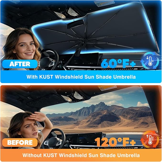 KUST Sun Shade Umbrella for 2025-2026 Chevrolet Chevy Equinox/GMC Terrain | Custom Fit Windshield Sunshade | Foldable Sunshade with Bendable Handle | Blocks Heat & UV Scratch Resistant Keep Car Cool