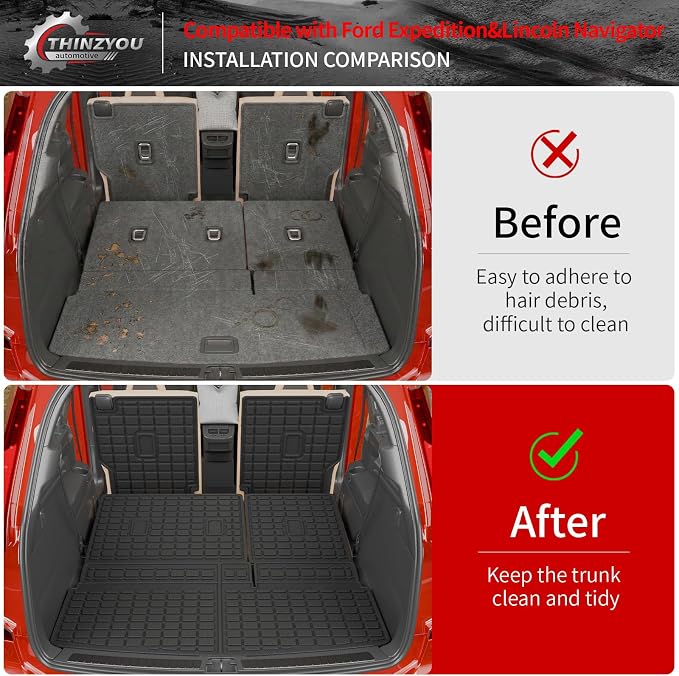 Cargo Mat Compatible with 2018-2024 Ford Expedition Lincoln Navigator (Not for MAX or L Models) 7 Seats Kick Mat TPE 2023 Expedition Accessories (2nd&3rd Row Backrest Mats+Trunk Mat)
