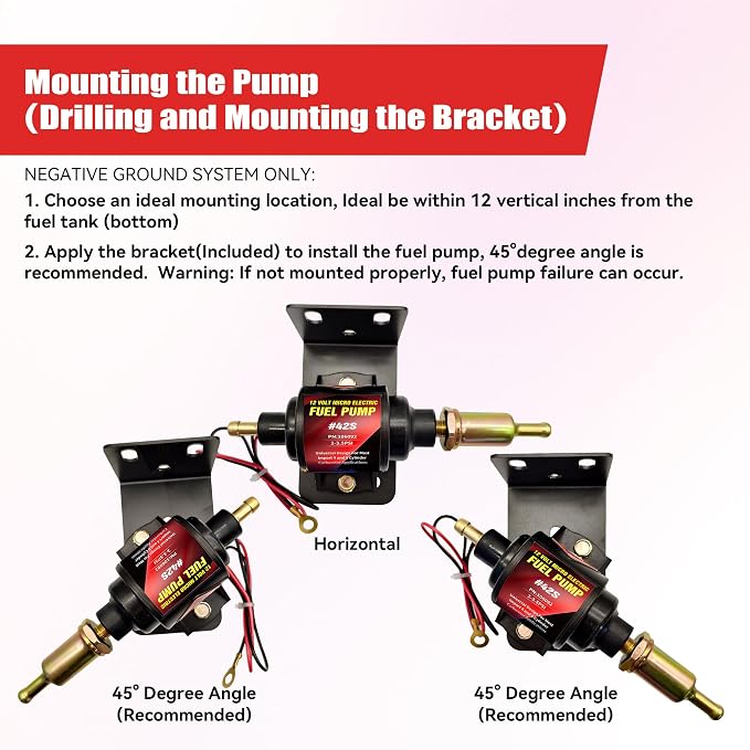 Gasoline Electric Fuel Pump Universal 12V 1-2A 28GPH 2-3.5 PSI Operating Fuel Pressure with 5/16 Inch (8mm) ID Fuel Line Hose 6.56FT