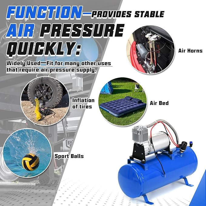 PTNHZ DC 12V MAX 150PSI Air Compressor Tank Pump w/6 Liter 1.6 Gallon Tank For Train Truck Boat Pickup Motorhome Portable Air Compressor Pump