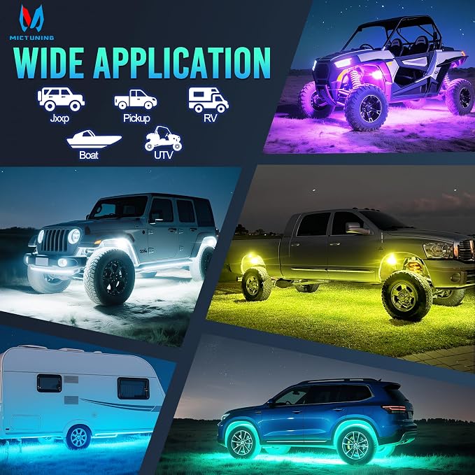 MICTUNING C1 12 Pods RGBW Rock Lights - Multicolor Underglow Neon Light Kit with Bluetooth Controller, APP Control, IP68 Waterproof