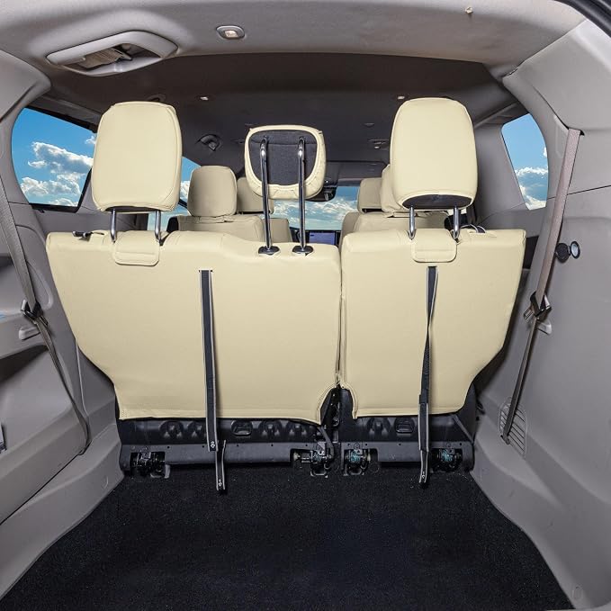 FH Group Custom Fit Car Seat Coves Speciffically Made for Chrysler Pacifica 2017-2024 - 3rd Row Set, Faux Leather, Solid Beige