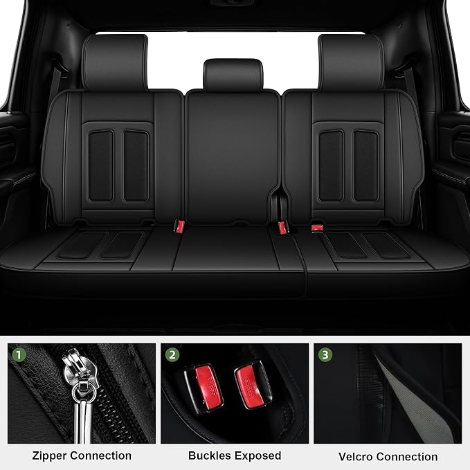 TTX LIGHTING Seat Covers Fit for Dodge RAM 2012-2025 2026: Compatible with RAM 1500 2500 3500 Crew Quad Regular Cab Full Set Pickup Truck Seat Covers(Flat Bench, 5 Seats, Black)