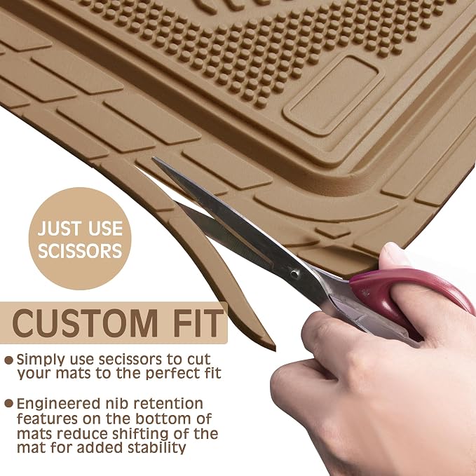 CAR PASS Heavy Duty Rubber Floor Mats Gray Car Mats Full Set with Trunk Cargo Liner - Universal Waterproof Floor Mats for Car SUV Truck, Durable All Weather Automotive Liner Mats (All Beige)