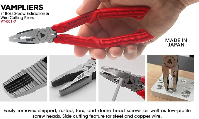 VAMPLIERS 2-PC Screw Extraction Pliers Set. Includes: 7.5" VISE-GRIP LOCKING PLIERS + 7" BOSS Stripped Screw Removal Pliers. Unique Non-slip Jaws.