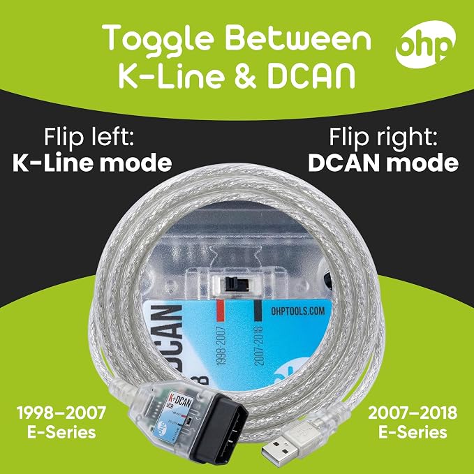 K DCAN Bimmercode USB OBD2 Cable for BMW Coding | ISTA+ INPA Rheingold OBD | Compatible with Windows | 1998-2016 E-Series