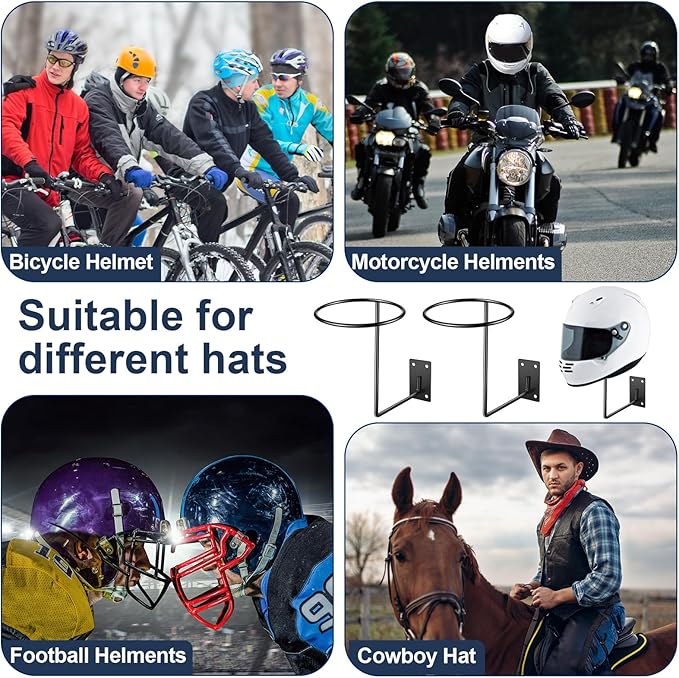 Potchen 6 Pack Helmet Hanger Wall Mount Motorcycle Helmet Rack Metal Ball Holder for Basketball Volleyball Football Multifunctional Display Hook Stand for Cap Hat Wig Riding Jacket Coat