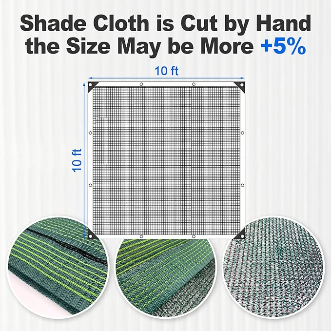 90% Blackish Green Shade Cloth, 10x10FT Resistant Garden Sun Shade Net, Durable Mesh Shade Tarp with Reinforced Grommets for Greenhouse, Plant, Chicken Coop, Pergola, Swimming, Canopy，Patio，Garden