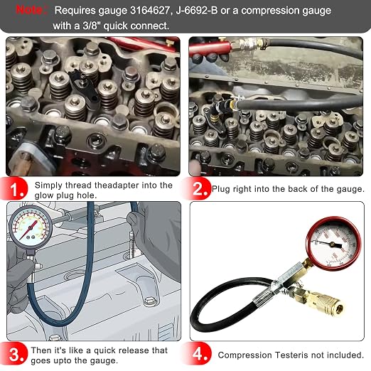 ‎9007A 9007 Compression Test Adapter - Fits for 24V Cummins 1998-1/2 to Current 5.9 6.7 Liter Diesel, Used with J-6692-B Compression Test Gauge