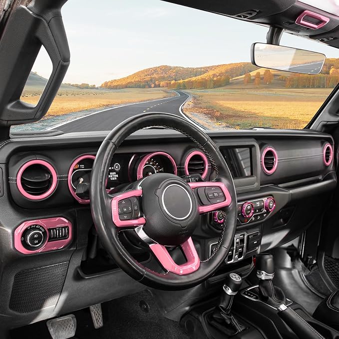RT-TCZ for Wrangler JL Interior Trim Kit Pink, Dash Steering Wheel Trim Bezel for Jeep Wrangler JL JLU 2018-2023 Pink Interior Accessories 20pcs