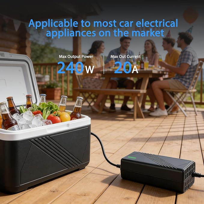 AC to DC Converter 12V 20A 240W, 110V-240V to 12V Car Cigarette Lighter Adapter to Wall Plug, Heavy Duty AC DC Power Adapter for Car Refrigerator, Inflator,Rice Cooker, Water Kettle, Vacuum Cleaner