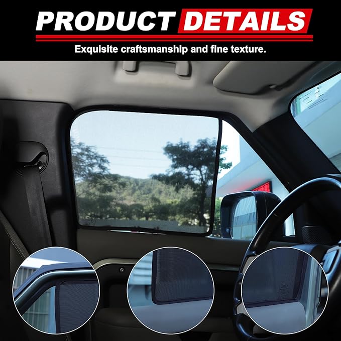 Window Shade Compatible with 2020-2025 L@nd Rover Defender 110, Breathable Mesh Side Window Screens Shade Cover for Baby, UV Rays Protection Sun Shade Blocker (Front Side Windows 2Pcs)
