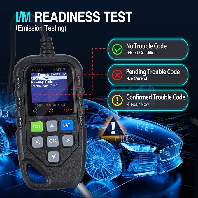Nilight YM119 Portable Mini OBD2 Scanner - Pocket-Sized Color Screen Car Code Reader - Compact Plug & Play Engine Fault Diagnostic Tool for Emergency Roadside Check, Worldwide Compatibility