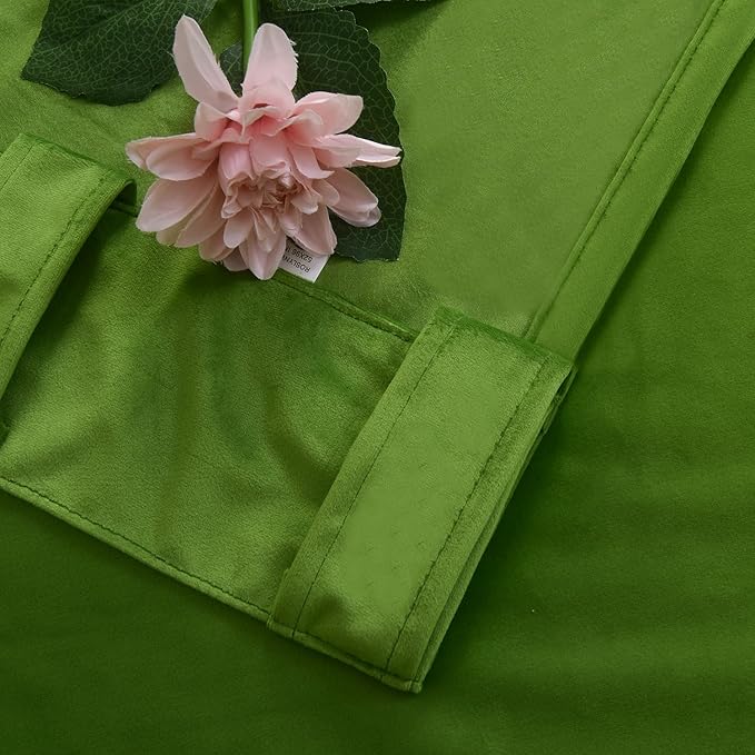 Roslynwood Luxury Soft Fresh Green Velvet Curtains 72 inches Long Back Tab Thermal Insulated Blackout Window Drapes for Living Room/Bedroom/Dining Room, W52 x L72, 2 Panels
