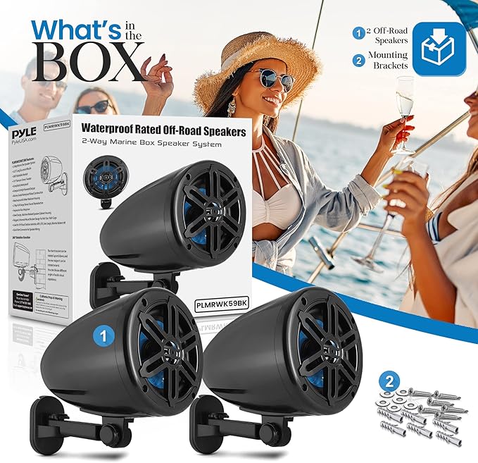PyleUsa 5.25”Waterproof Off-Road Speakers-180W 2-Way Marine Woofer Sound System w/ 360° Rotatable Bracket, Full Range Outdoor Audio Stereo Speaker for Motorcycle ATV Jeep Boat, Includes Bracket(Black)