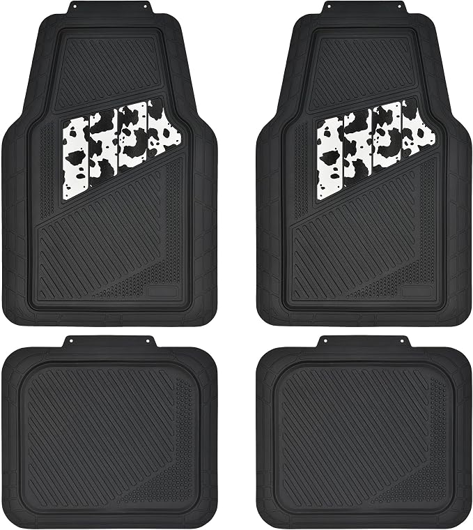 CAR PASS Heavy Duty Rubber Floor Mats Cow Print Car Mats 4-Piece Car Mat Set - Universal Waterproof Floor Mats for Car SUV Truck, Durable All-Weather Mats