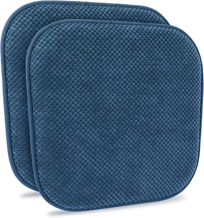 Blue Kitchen Chairs Cushions Set of 2 Non Slip Foam Patio Seat Cushions Washable Soft Thick Pads Large Wooden Metal Tapered Dining Chair Cushions,17" x 15"