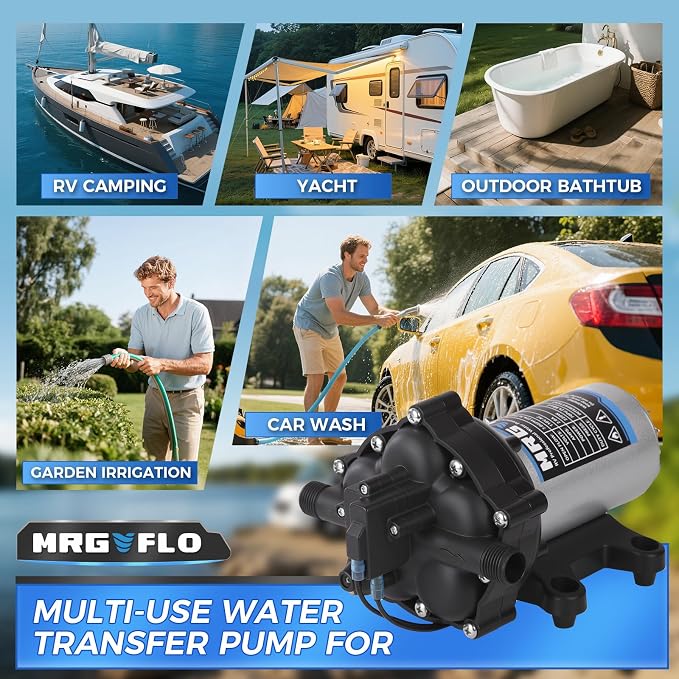 [Upgraded Version] 12V DC RV Fresh Water Pump, 7GPM 70PSI, Five Chamber Self-Priming Diaphragm Pump with Heavy Duty Pressure Switch & Strainer (12V-7GPM-70PSI)