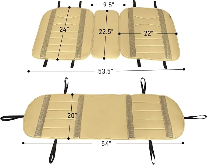 FH Group Car Seat Cover Cushion - Rear Seat Covers for Cars Trucks SUV, Faux Leather Car Seat Cushions, Waterproof Car Seat Cover Cushion, Universal Fit Car Seat protector Rear Set Beige Tan