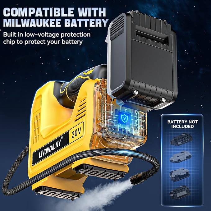 160PSI Cordless Tire Inflator Air Compressor Compatible With Dewalt 20V Battery, LIVOWALNY Portable Handheld Air Pump with Digital Pressure Gauge for Cars Motorcycles Bikes Sport Balls (Tool Only)