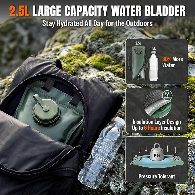 Pankay 25L Hydration Backpack Hiking, Hiking Backpack with Water Bladder, Detachable Phone Pouch & Helmet Holder, Lightweight Water Backpack for Men Women Hiking Biking Running Camping Travel