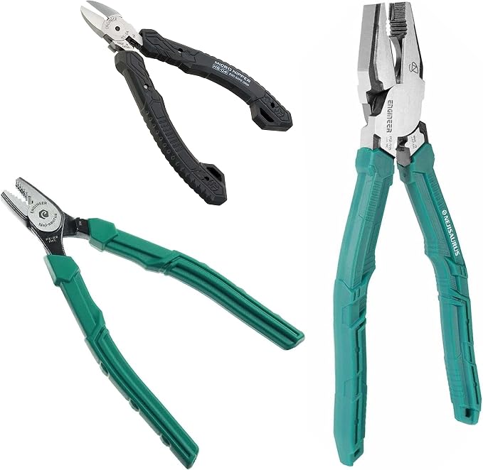 ENGINEER PZ-22 High Leverage Pliers & NS-04 Side Cutters & PZ-78 Heavy Duty Pliers Bundle (Made in Japan)