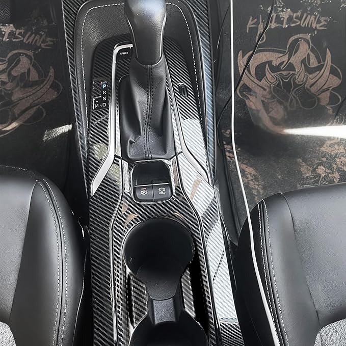 Carbon Fiber Center Console Gear Shift Panel Cover & Cup Holder Cover Compatible with Toyota Corolla 2020–2022 Sedan & 2019–2022 Hatchback