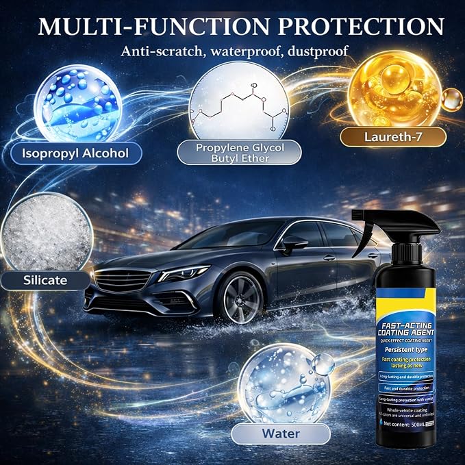 2PCS Quick Effect Coating Agent for Cars, Car Ceramic Coating Spray, 2026 Upgrade Nano Quick Coat Restore Spray, Extremely Hydrophobic & High Gloss Shine, 16.9 Floz