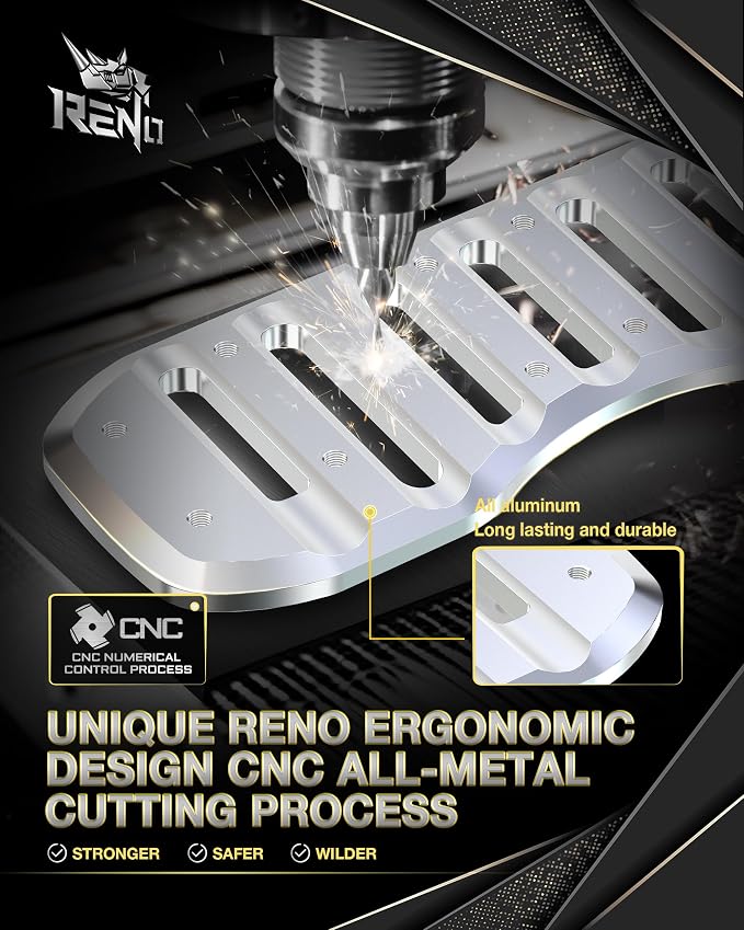 RENO Driver Floorboards, Motorcycle Front Rider Foot Pegs Compatible with Touring FLD FLH FLR FLS FLT FXRD | Trike | Softail | Road King | Electra/Road/Street/Tour/Tri Glide (Black, Aluminum)