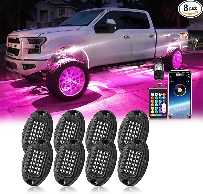 8Pods Segmented RGB LED Rock Lights Kit for Trucks Pickup Jeep Golf Cart ATV UTV RZR SUV SXS, ZONECONA Upgraded Multicolor Underglow Neon with APP/RF Remote Control Music Mode Waterproof 12V