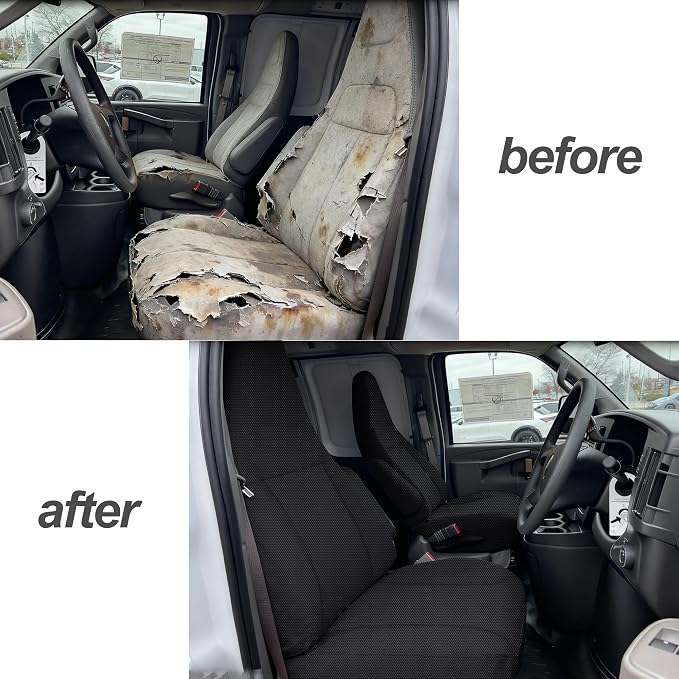 ESMING Front Heavy-Duty Oxford Fabric Seat Covers for Chevy Express 1996-2025 Front Bucket Seats Waterproof and Wear-Resistant, Easy to Install - Black